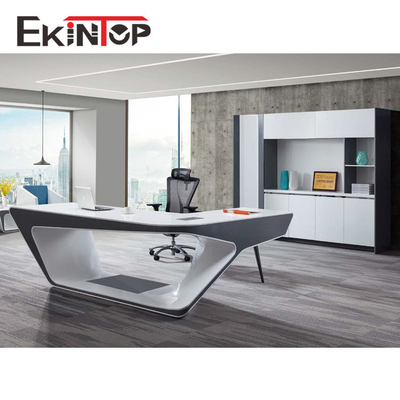 Bàn viết điều hành màu trắng cong, Bàn điều hành nội thất văn phòng OEM ODM