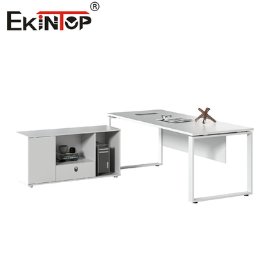 Bàn văn phòng màu trắng tùy chỉnh với khung kim loại Bàn làm việc bằng gỗ