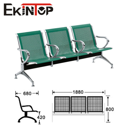 Ghế 3 chỗ bằng thép không gỉ màu xanh lá cây cho trường học sân bay phòng khám