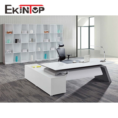 Bàn viết điều hành màu trắng cong, Bàn điều hành nội thất văn phòng OEM ODM