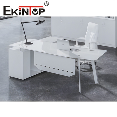 Bàn kính hiện đại màu trắng đen Văn phòng Bàn kính cường lực trong suốt