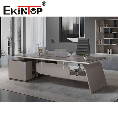 Matte Chrome Finish Bàn văn phòng lớn Hình chữ L Bàn phong cách hiện đại