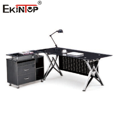 Kim loại Đồ nội thất văn phòng hiện đại Bàn làm việc bằng kính đậm chất