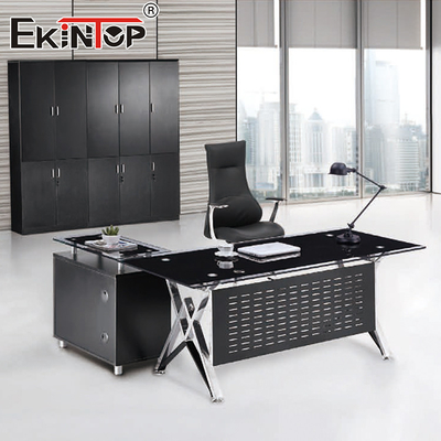 Kim loại Đồ nội thất văn phòng hiện đại Bàn làm việc bằng kính đậm chất