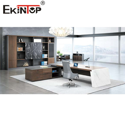 Bàn điều hành hiện đại hình chữ L có thể mở rộng Nội thất văn phòng Màu xám nâu