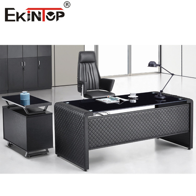 Bàn kính hình chữ I hiện đại màu đen với bề mặt nhẵn cần lắp ráp