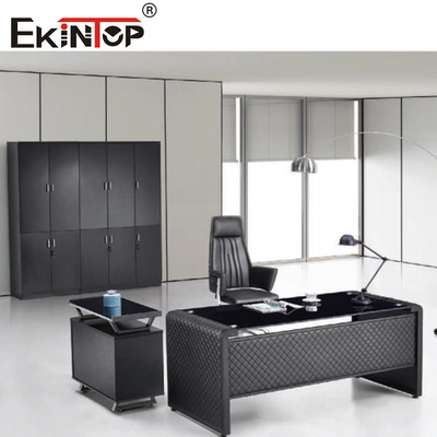 Bàn kính hình chữ I hiện đại màu đen với bề mặt nhẵn cần lắp ráp