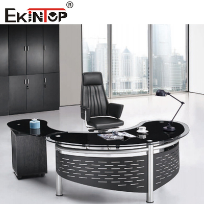 Bàn kính điều hành hiện đại 4 chân Bàn máy tính văn phòng hình chữ L dành cho CEO