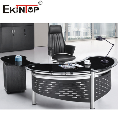 Bàn kính điều hành hiện đại 4 chân Bàn máy tính văn phòng hình chữ L dành cho CEO