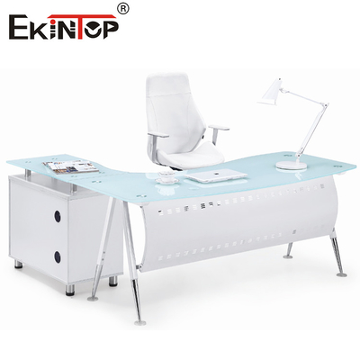 Bàn kính hình chữ L hiện đại màu xanh trắng cho nội thất văn phòng gia đình