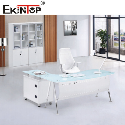 Bàn kính hình chữ L hiện đại màu xanh trắng cho nội thất văn phòng gia đình