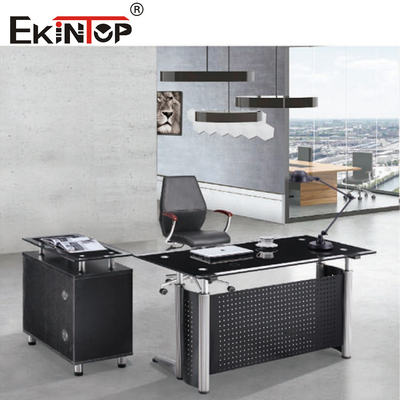 Đồ nội thất văn phòng kính Bàn máy tính với ngăn kéo hình L
