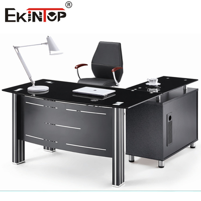 Bàn kính hiện đại có chân kim loại và ngăn kéo Bàn kính Executive