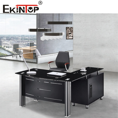 Bàn kính hiện đại có chân kim loại và ngăn kéo Bàn kính Executive