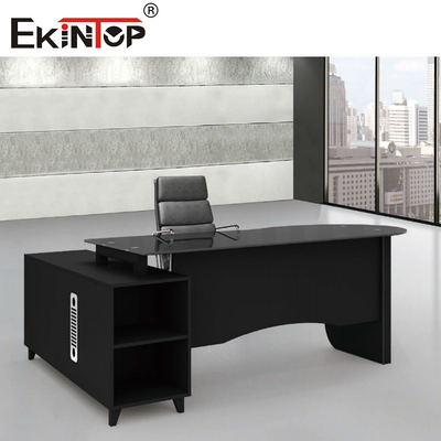 Bàn làm việc bằng kính hình chữ nhật hiện đại không thấm nước Bàn văn phòng bằng kính cường lực màu đen