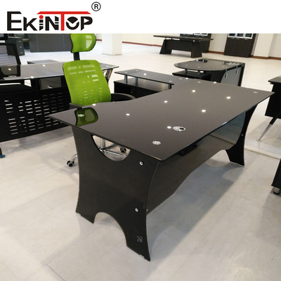 Bàn làm việc bằng kính hình chữ nhật hiện đại không thấm nước Bàn văn phòng bằng kính cường lực màu đen