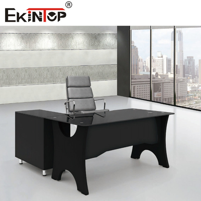 Bàn làm việc bằng kính hình chữ nhật hiện đại không thấm nước Bàn văn phòng bằng kính cường lực màu đen
