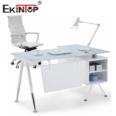 Bàn làm việc kính trắng hiện đại với ngăn kéo hình chữ nhật Bàn máy tính đồ nội thất nhà