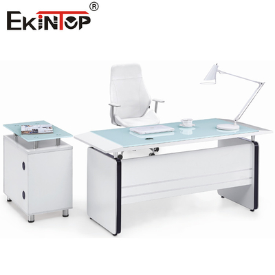 Bàn làm việc kính trắng hiện đại với ngăn kéo hình chữ nhật Bàn máy tính đồ nội thất nhà