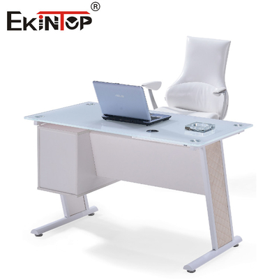 Bàn văn phòng thủy tinh trắng xanh với ngăn kéo