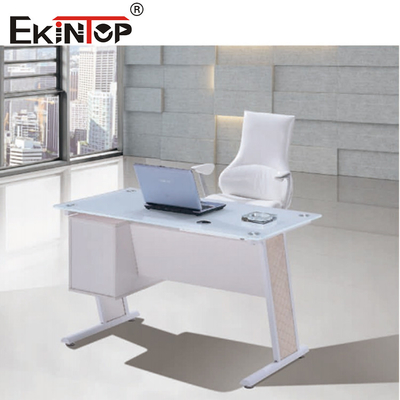 Bàn văn phòng thủy tinh trắng xanh với ngăn kéo