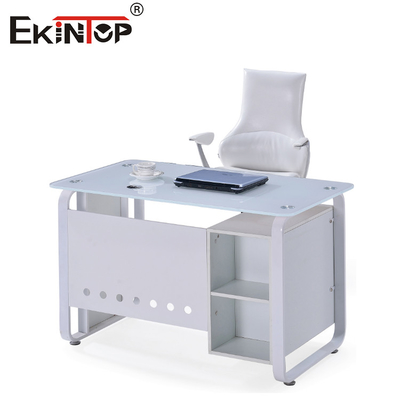 Bàn văn phòng thủy tinh trắng xanh với ngăn kéo