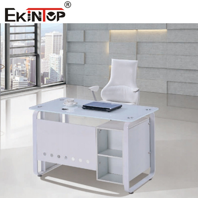 Bàn văn phòng thủy tinh trắng xanh với ngăn kéo