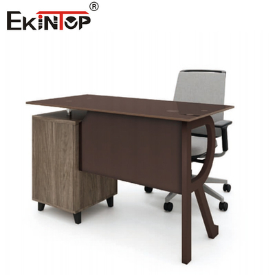 Bàn máy tính trên kính nâu với ngăn kéo kim loại gỗ tùy chỉnh