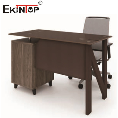 Bàn máy tính trên kính nâu với ngăn kéo kim loại gỗ tùy chỉnh