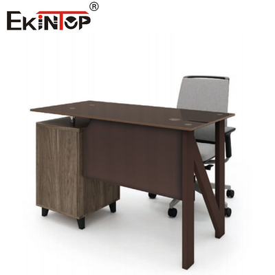 Bàn máy tính trên kính nâu với ngăn kéo kim loại gỗ tùy chỉnh