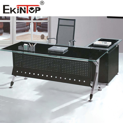 Thương mại L hình văn phòng Glass Desk tùy chỉnh ngăn kéo