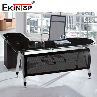 Thương mại L hình văn phòng Glass Desk tùy chỉnh ngăn kéo