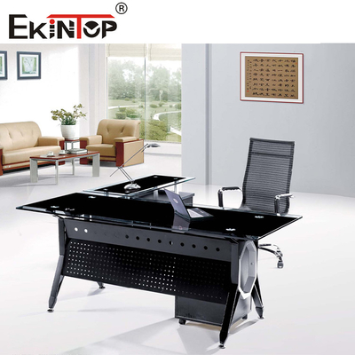 Thương mại L hình văn phòng Glass Desk tùy chỉnh ngăn kéo