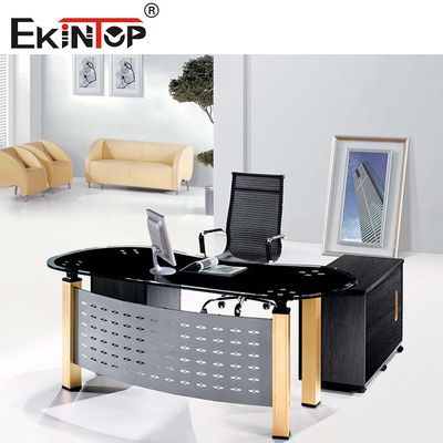 Thương mại L hình văn phòng Glass Desk tùy chỉnh ngăn kéo