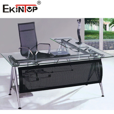 Modern Seamless Glass Văn phòng bàn ghế bên Cabinet bàn