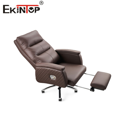 Ghế văn phòng da PU màu nâu với bánh xe và thanh kéo chân dưới