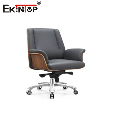 High-back Rotating Height-Adjustable với nền gỗ và ghế da màu xám