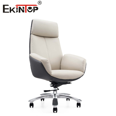 Ghế văn phòng da hiện đại với chân kim loại bánh xe độ cao điều chỉnh