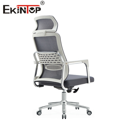 Ghế văn phòng ergonomic với vật liệu lưới màu xám và hỗ trợ lưng tựa đầu