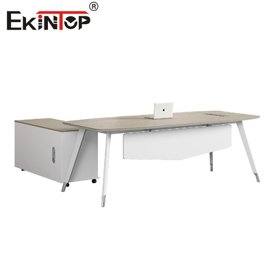 Bàn văn phòng kiểu dáng hiện đại với chân kim loại và tủ gắn