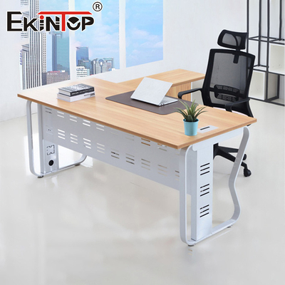 Bàn văn phòng bán buôn Bàn làm việc bằng gỗ khung kim loại Bàn góc gỗ