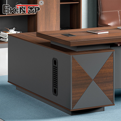 Phong cách cổ điển Walnut Văn phòng điều hành Bàn văn phòng lớn với ngăn kéo