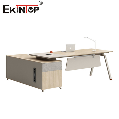 Bàn điều hành theo phong cách gỗ tự nhiên với tủ lưu trữ Bàn viết lớn