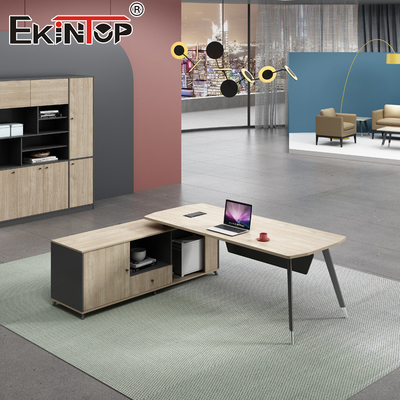 Bàn văn phòng Walnut trong phong cách hiện đại Bàn điều hành với ngăn kéo chức năng mở rộng