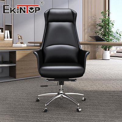 Thị trường văn phòng điều hành da đen tùy chỉnh với ghế vẽ ergonomic xoay