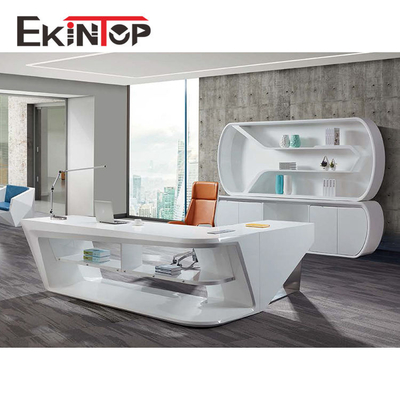 Văn phòng làm việc bằng kính hiện đại Bàn điều hành MDF Bề mặt bóng được chứng nhận SGS