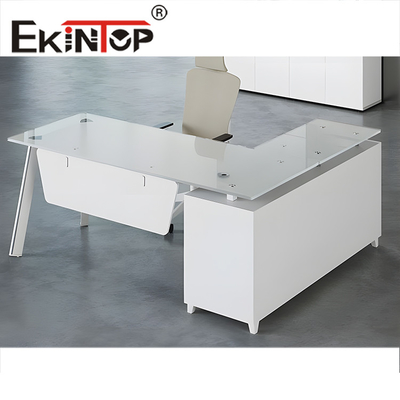 Bàn làm việc bằng kính cứng màu trắng