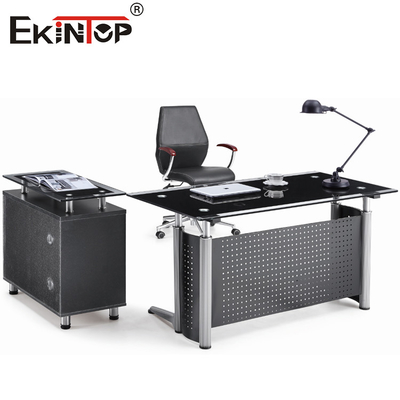 Đồ nội thất văn phòng kính Bàn máy tính với ngăn kéo hình L