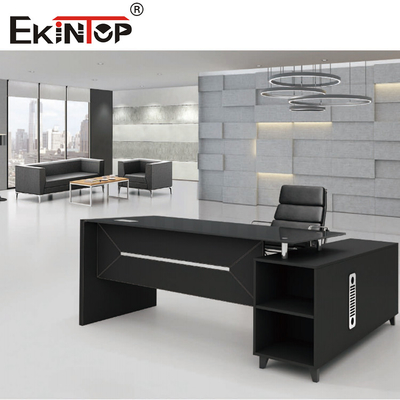 Bàn làm việc bằng kính hình chữ nhật hiện đại không thấm nước Bàn văn phòng bằng kính cường lực màu đen