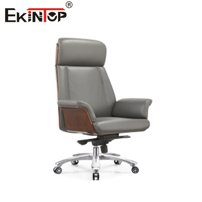 High-back Rotating Height-Adjustable với nền gỗ và ghế da màu xám